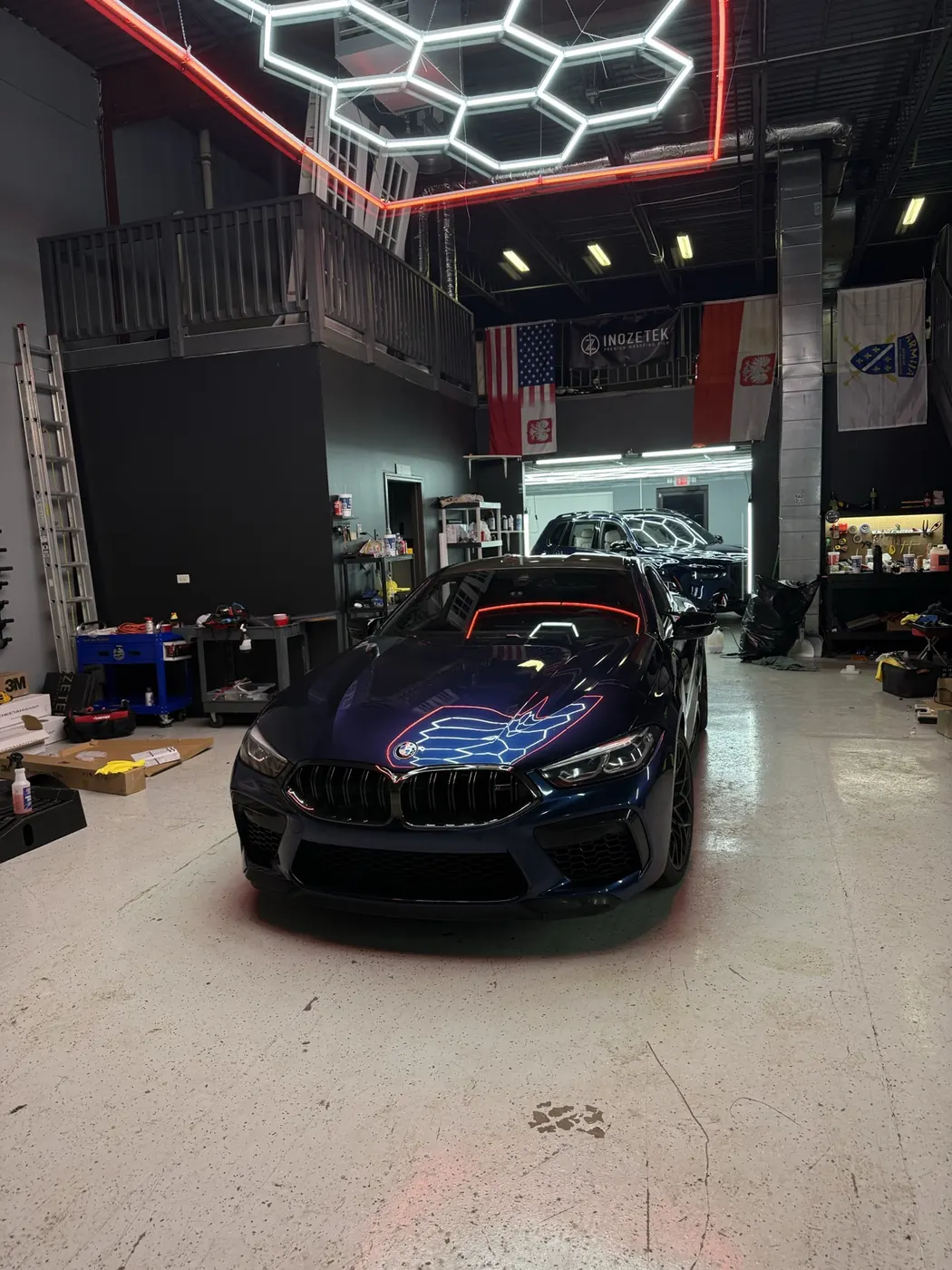 BMW M8 in the Perfect Graphics studio in Cary, IL