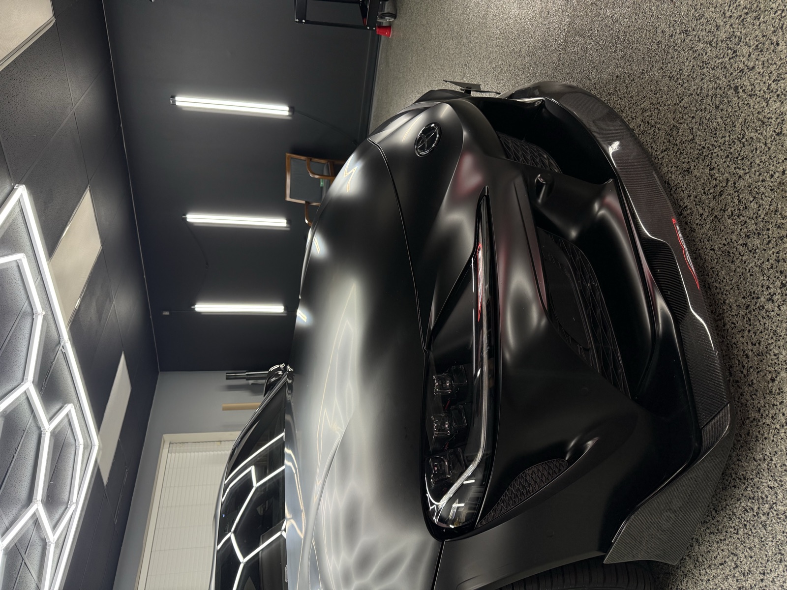 Satin black Toyota Supra front end