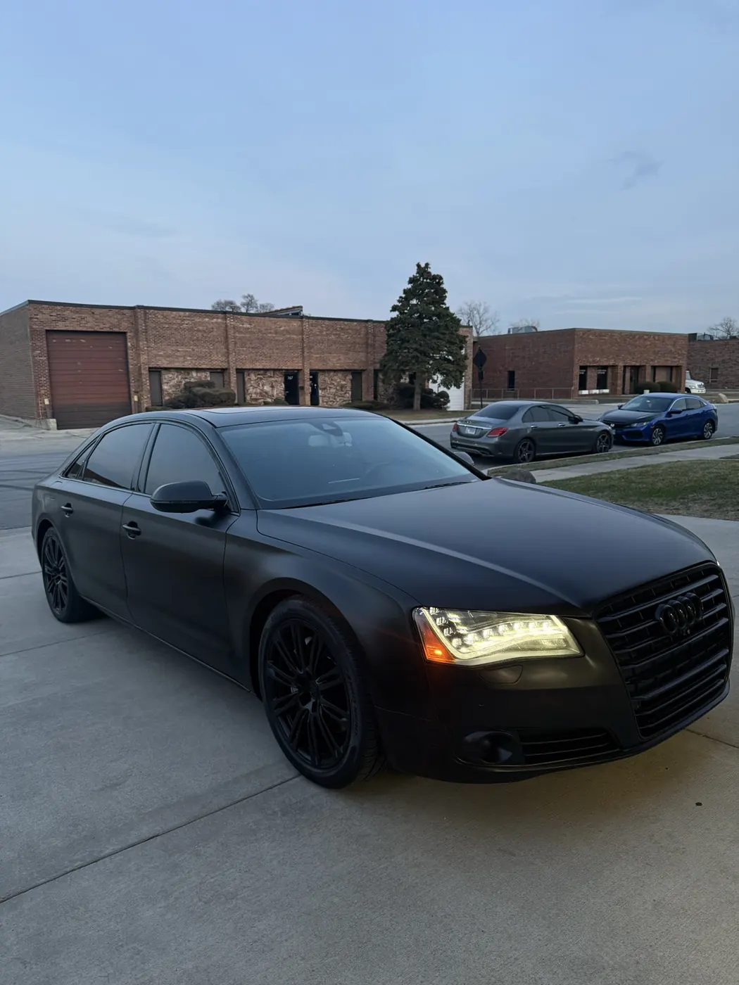 Audi A8 satin black wrap, front