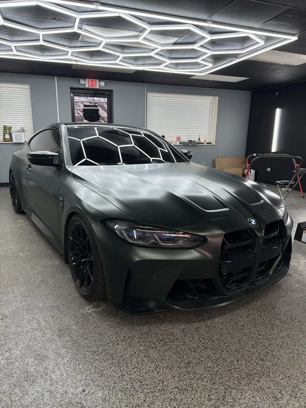 BMW M3 M4 dark gray wrap, front