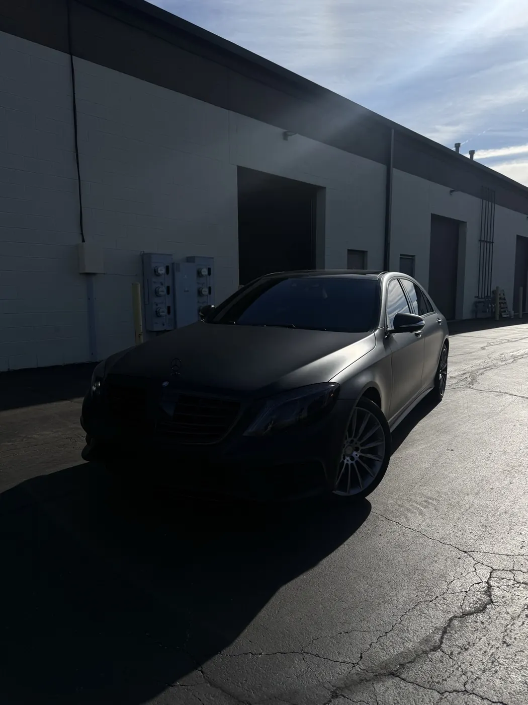 Mercedes-Benz E-Class satin black wrap, front