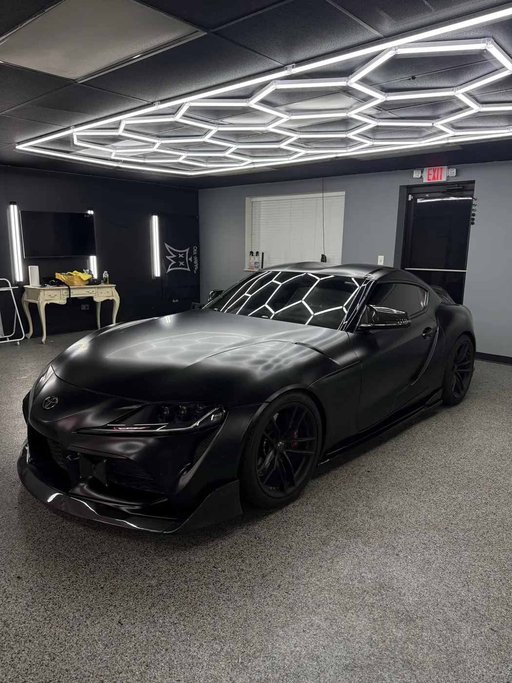 Toyota GR Supra satin black wrap, front